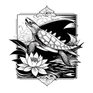 turtle, sting ray, shark, lotus flower tattoo design idea