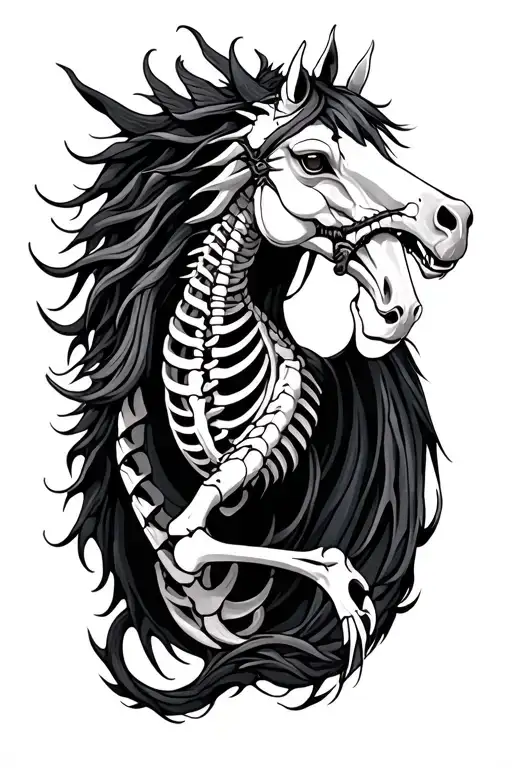 dragon and horse skeleton tattoo design idea