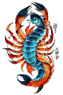 here is a full arm sleeve tattoo of a scorpio falling in love with a pisces featuring mandala design  tattoo design idea