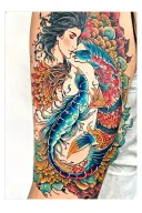 here is a full arm sleeve tattoo of a scorpio falling in love with a pisces featuring mandala design  tattoo design idea