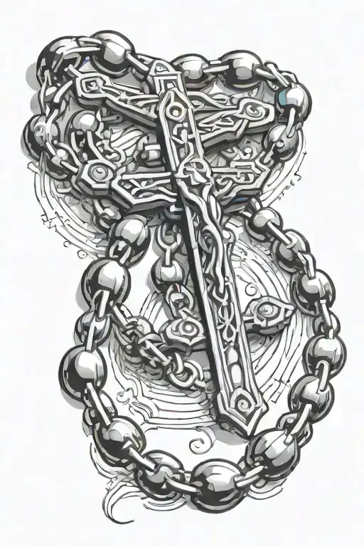 rosary with motocross chain tattoo design idea