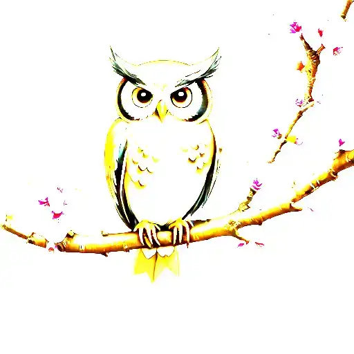 cute owl on a cherry blossom branch  tattoo design idea