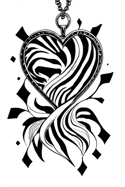 zebra heart shaped locket tattoo design idea