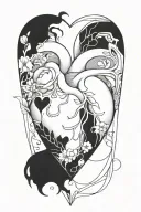 fine line black heart tattoo design idea