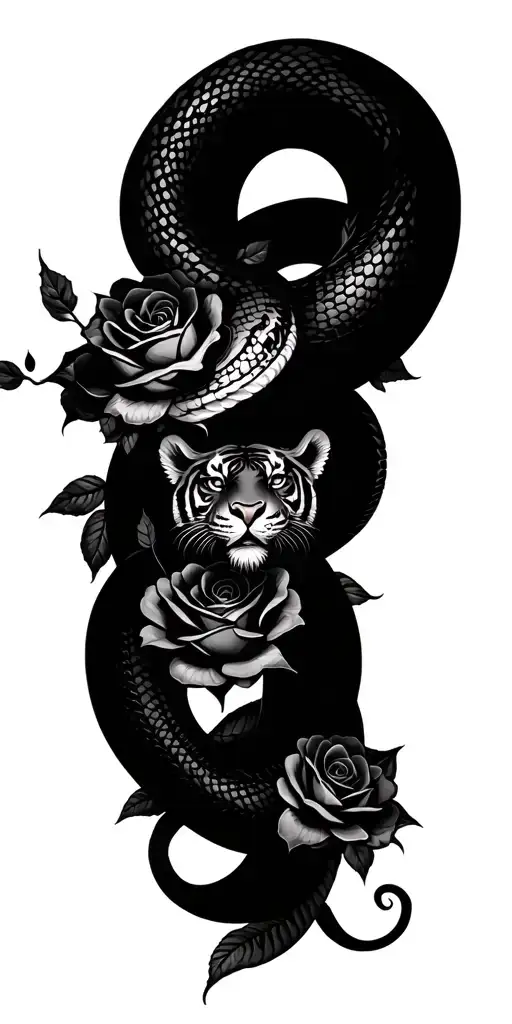 Snake, Tiger, roses, cards tattoo design idea