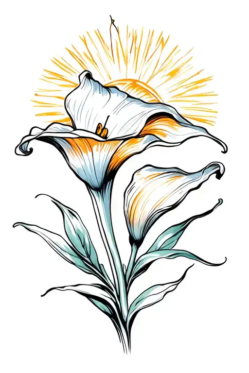 calla lily and sun shining tattoo design idea