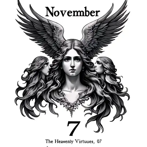  the 7 heavenly virtues with the date of november 7 tattoo design idea