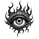 A crotch succuubus-themed tattoo featuring an eye with flames tattoo design idea