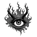 A crotch succuubus-themed tattoo featuring an eye with flames tattoo design idea