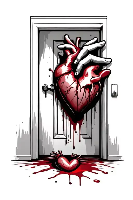 hand on the door bloody heart on the floor  tattoo design idea