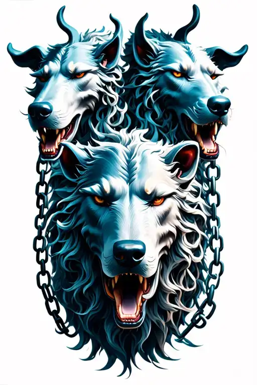 Cerberus 3 heads and chains around it  tattoo design idea