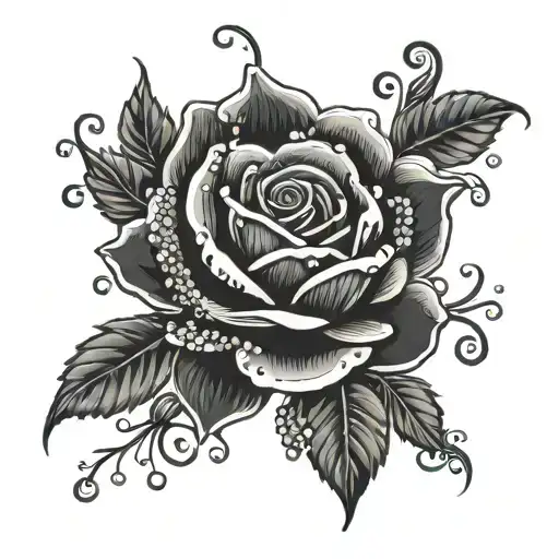 black rose dripping in pearls and white honeysuckle flowers shrouding the rose  tattoo design idea