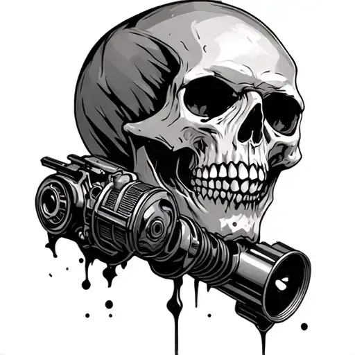 ghoul style skull with an engine piston coming out of it tattoo design idea