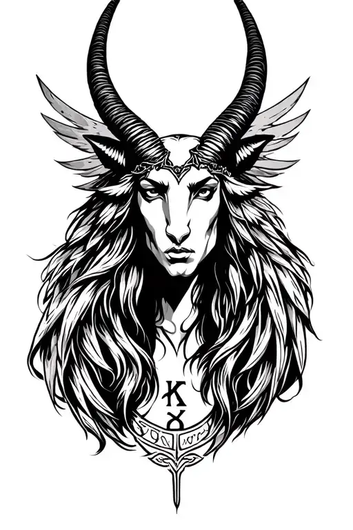 arcangel Uriel with capricorn zodiac sign tattoo design idea