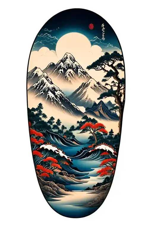 mountain scene inspired tattoo design idea