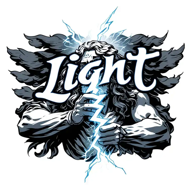 "Light" Zeus Holding Lightning Bolt tattoo design idea