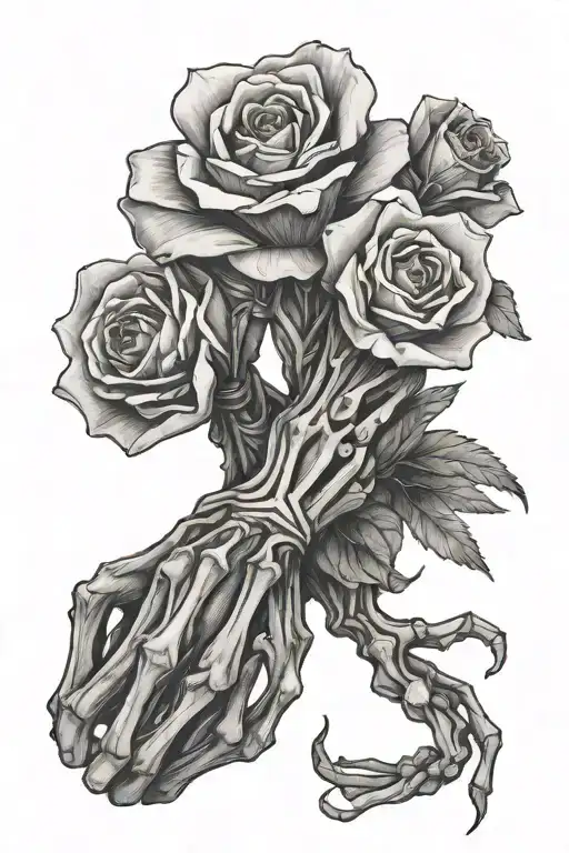 skeleton hands holding flowers wrapped tightly tattoo design idea