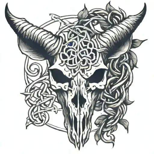 vine containing these elements: Celtic knot, goat skull surrounded tattoo design idea
