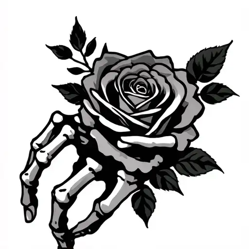 skeleton hand tattoo with rose in middle tattoo design idea