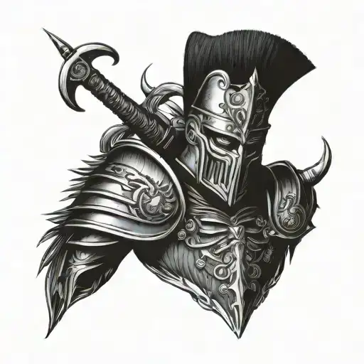 Polish hussar holding demon head tattoo design idea