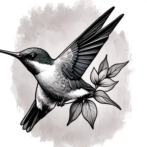 black and white arm sleeve with a tiny hummingbird  tattoo design idea