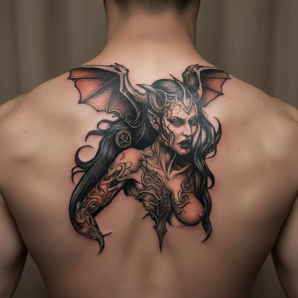 graphic nude demoness  labia  and clitoris tattoo design idea