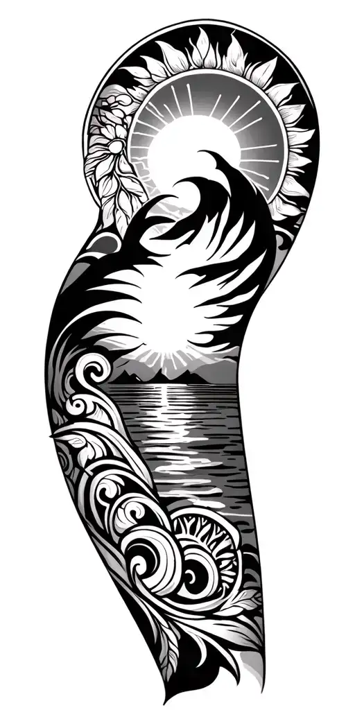 tribal sleeve Philippine Sun rising tattoo design idea