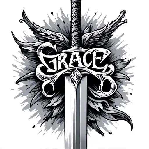 GRACE written on a sword tattoo design idea