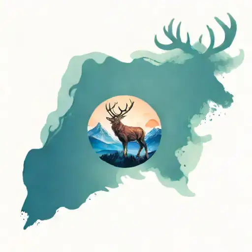 Scottish Stag and mountain peak tattoo design idea