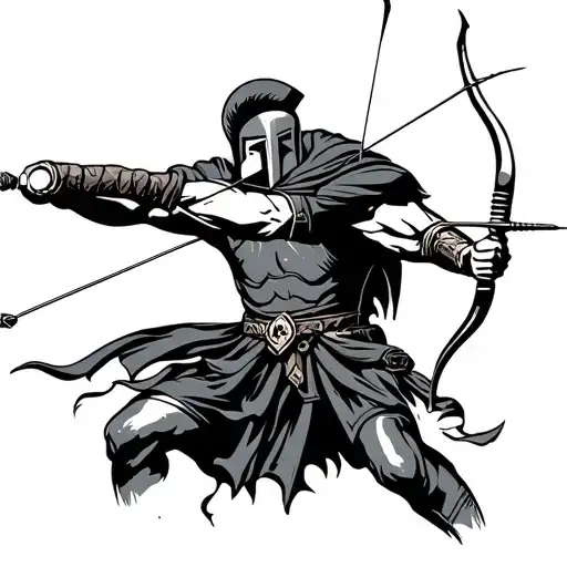 spartan shooting a bow and arrow looking right  tattoo design idea