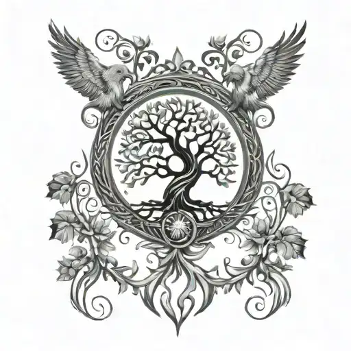 tree of life, phoenix and seven chakras mixture tattoo on my forearm tattoo design idea