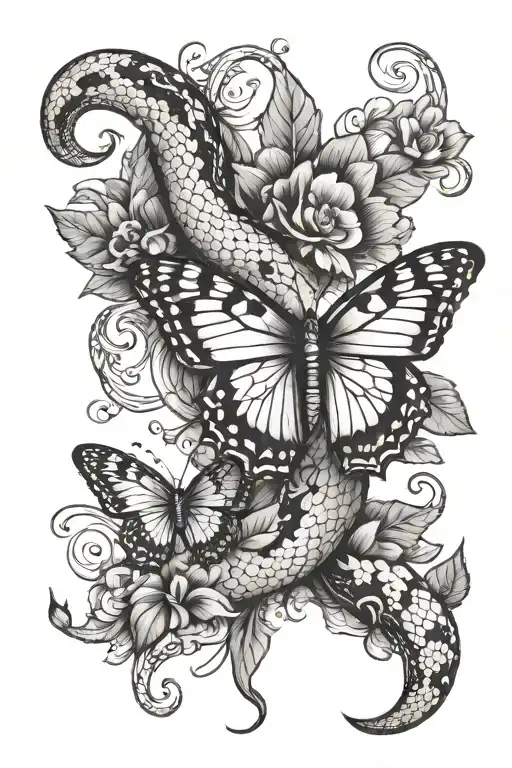 Peyton snake and butterfly tattoo design idea