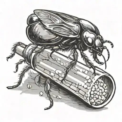 a flour beetle in a test tube, laying on its back tattoo design idea