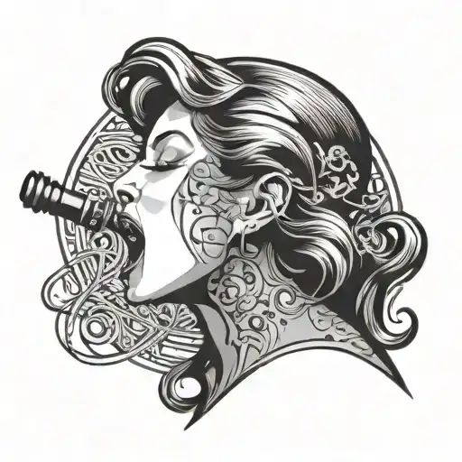 woman singing with melody  by mouth surrounded  tattoo design idea