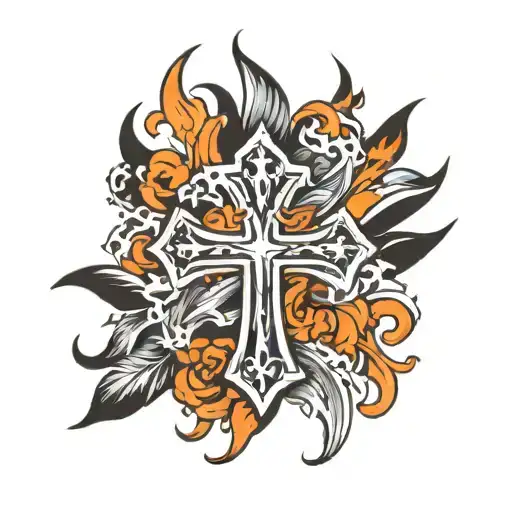 Cross and flames left arm tattoo tattoo design idea