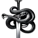 Historically acurate templar sword with one single snake with mouth open coiled around sword.  tattoo design idea