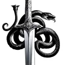 Historically acurate templar sword with one single snake with mouth open coiled around sword.  tattoo design idea
