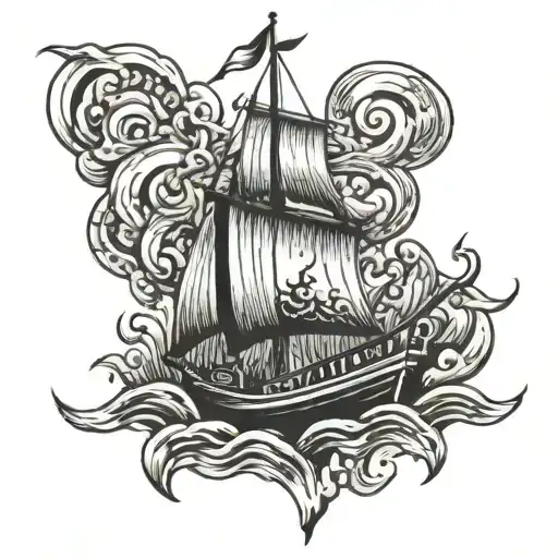 burning boat traditional style tattoo tattoo design idea