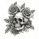 Skulls Roses and if you go I wanna go with you tattoo design idea
