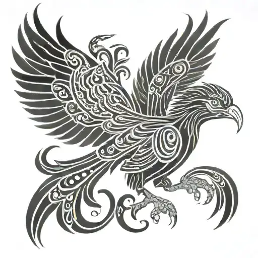 manly tribal phoenix, simple, tattoo design idea