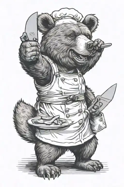 bear chef giving thumbs up holding a chef knife tattoo design idea