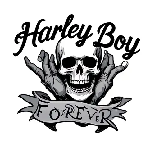 "Harley Boy forever" skull hand holding tattoo design idea