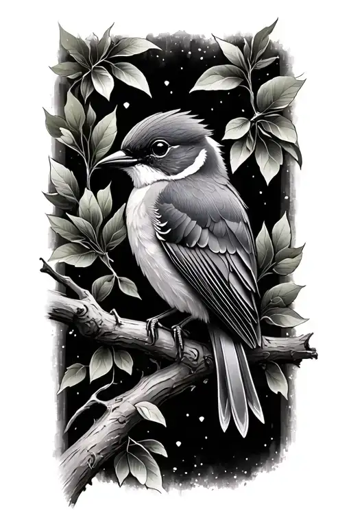 remembrance tattoo for nana fantail bird on a branch tattoo design idea