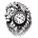 Lion Clock Rose Aslan Standing Side tattoo design idea