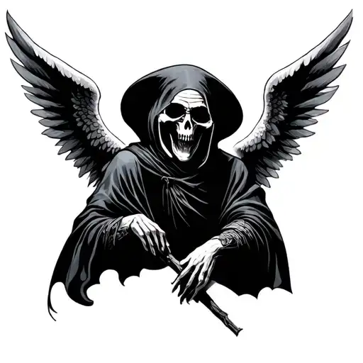 grim reaper with angel wings tattoo design idea