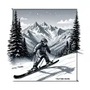 skiing and mountains tattoo design idea