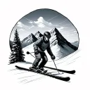 skiing and mountains tattoo design idea