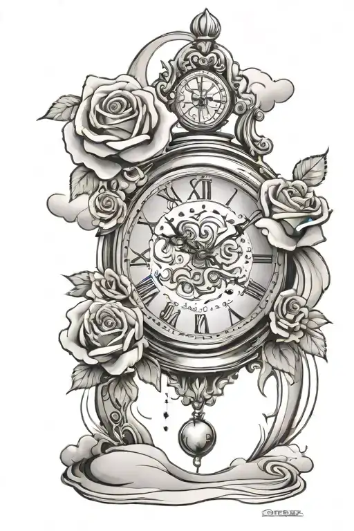 roses sand clock akatsuki clouds tattoo design idea