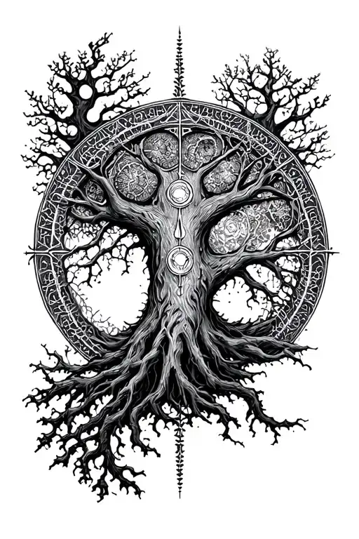 vegvisir and yggdrasil tattoo design idea