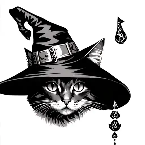 cat wearing a witches hat matching tattoo design tattoo design idea